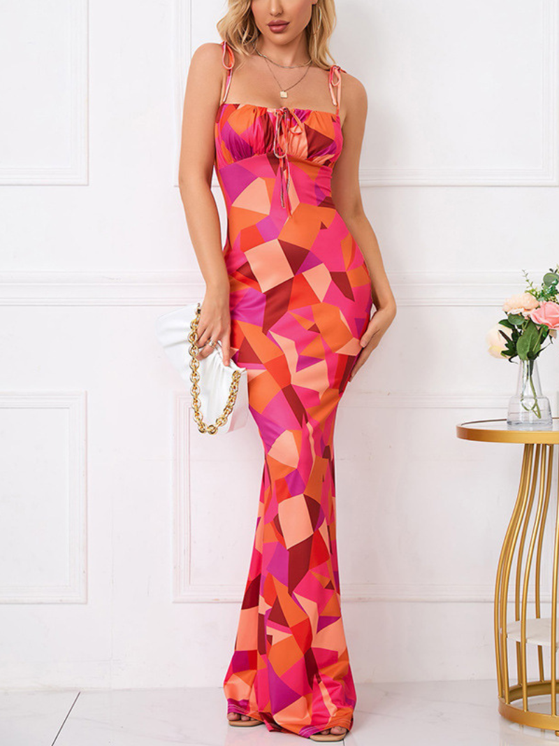 Robe Épaules Dénudées Plissée Imprimée