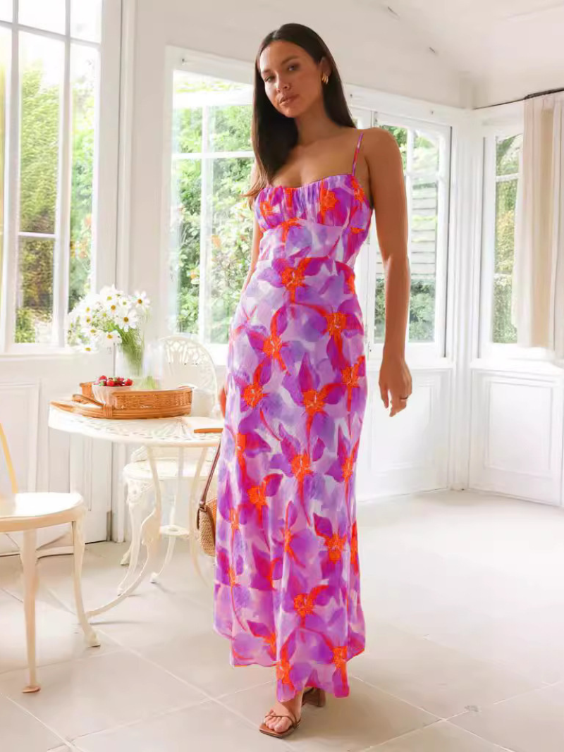 Robe Mi-Longue Fleurie Dos Nu