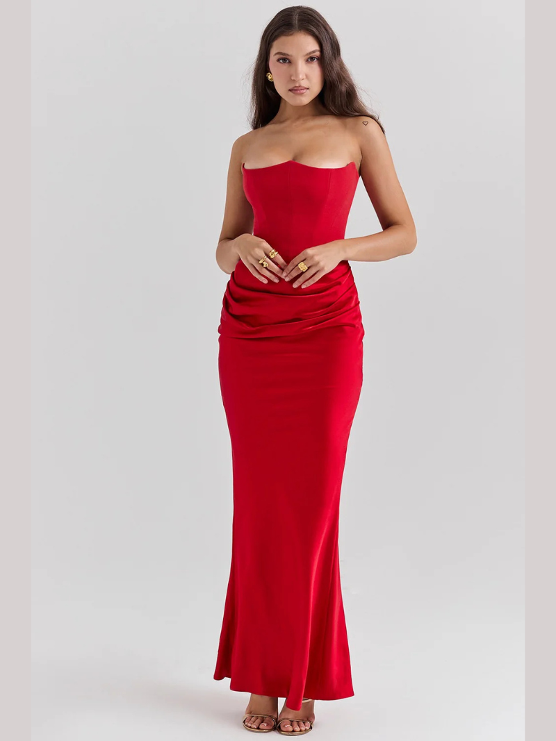 Robe Longue Bustier Satin Éclatante Multicolore