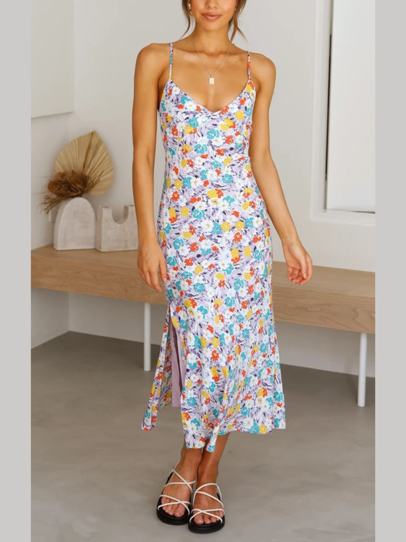 Robe Fleurie d’Été Sans Manches Fendue