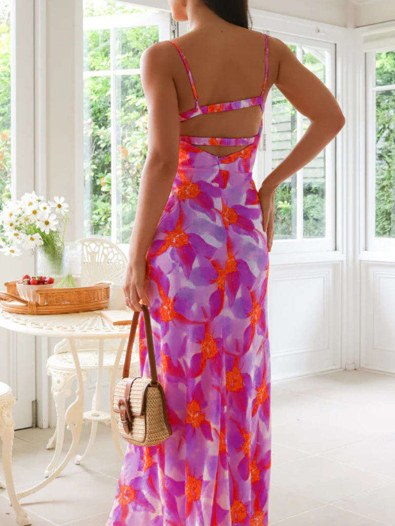 Robe Mi-Longue Fleurie Dos Nu