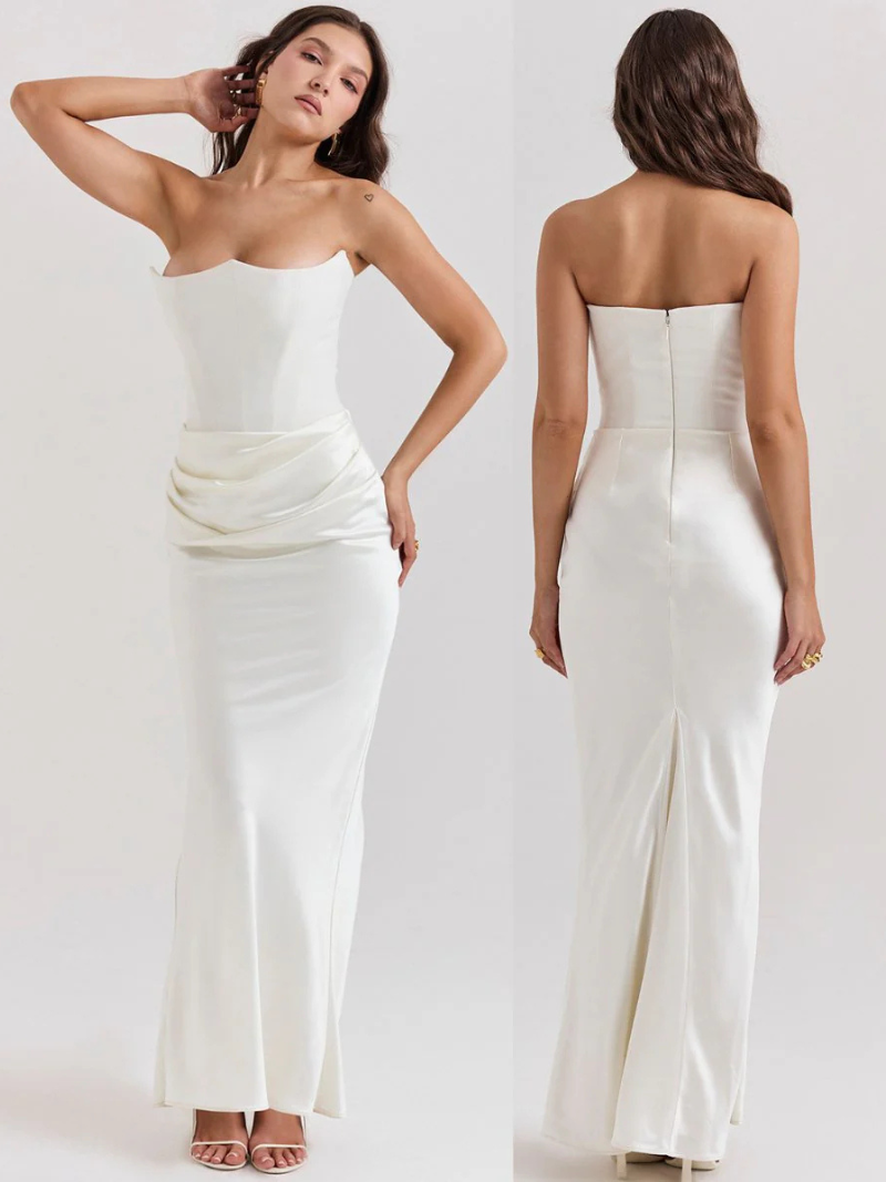 Robe Longue Bustier Satin Éclatante Multicolore