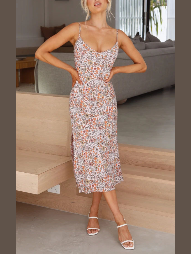Robe Fleurie d’Été Sans Manches Fendue