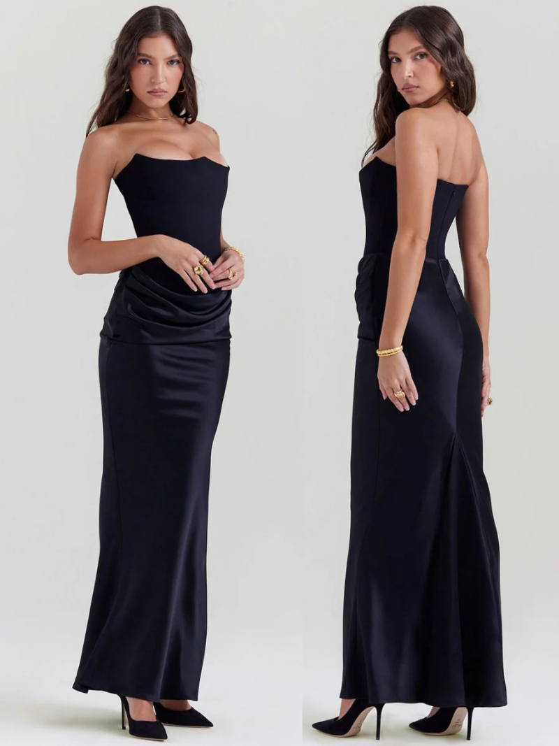 Robe Longue Bustier Satin Éclatante Multicolore
