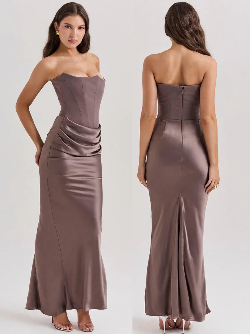 Robe Longue Bustier Satin Éclatante Multicolore