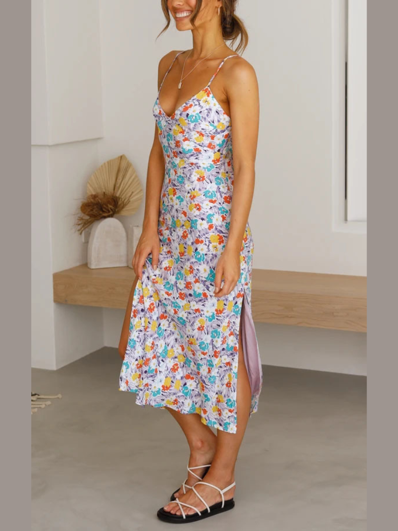 Robe Fleurie d’Été Sans Manches Fendue