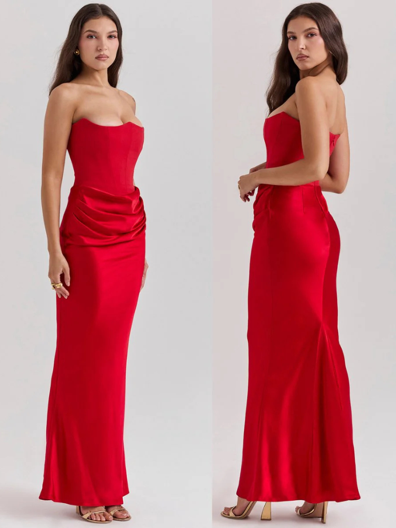 Robe Longue Bustier Satin Éclatante Multicolore