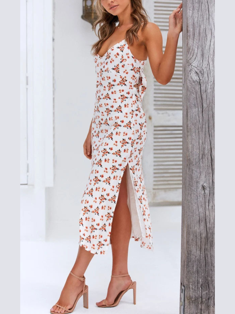 Robe Fleurie d’Été Sans Manches Fendue