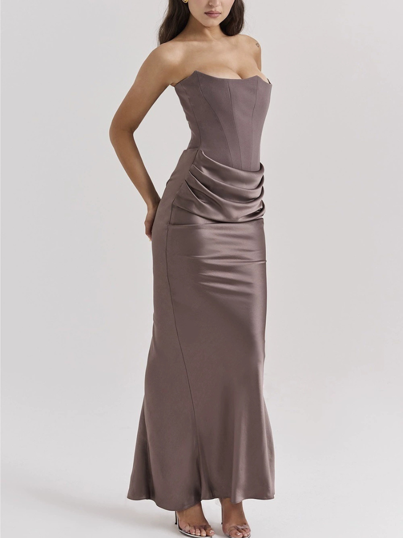 Robe Longue Bustier Satin Éclatante Multicolore