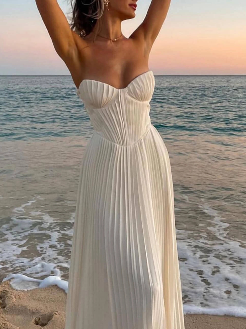 Robe Élégante Mode Sans Manches à Col V et Plis