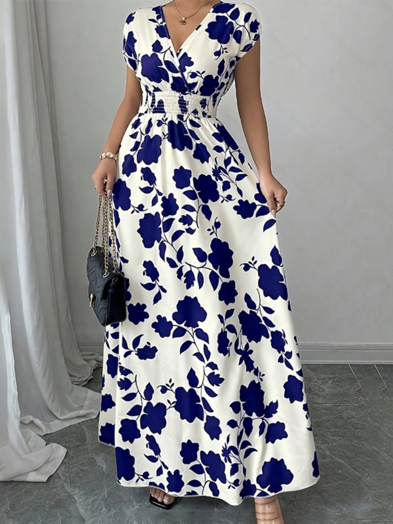 Robe Longue Élégante d’Été Col Cache-Cœur