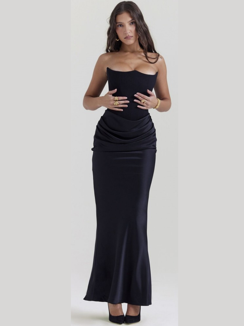 Robe Longue Bustier Satin Éclatante Multicolore