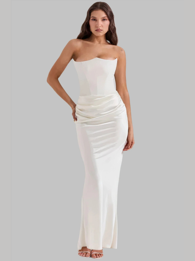 Robe Longue Bustier Satin Éclatante Multicolore