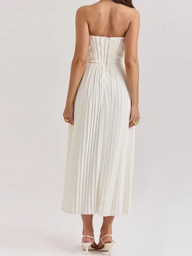 Robe Élégante Mode Sans Manches à Col V et Plis