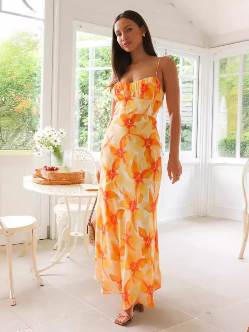 Robe Mi-Longue Fleurie Dos Nu