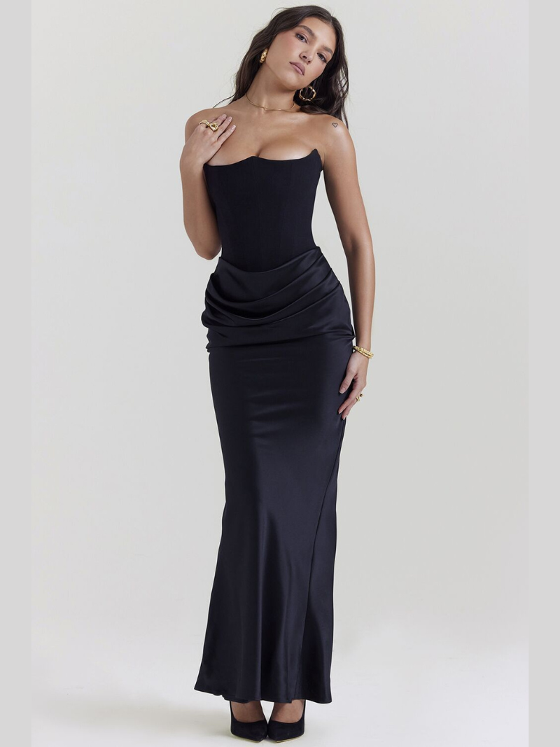 Robe Longue Bustier Satin Éclatante Multicolore