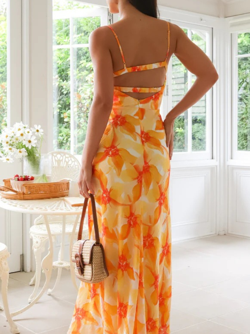 Robe Mi-Longue Fleurie Dos Nu