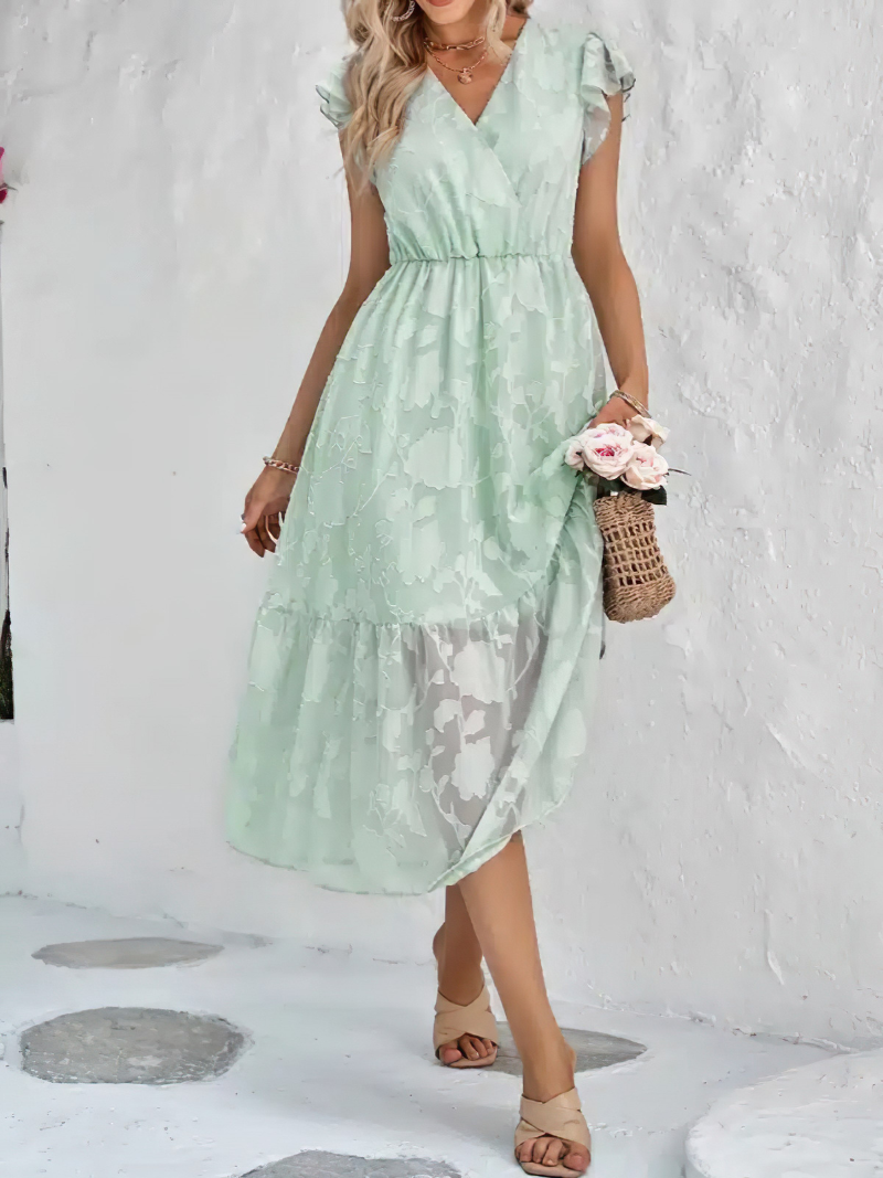 Robe Fleurie Col V Sans Manches