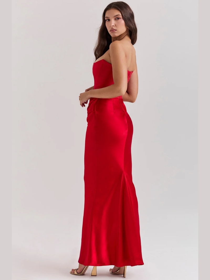 Robe Longue Bustier Satin Éclatante Multicolore