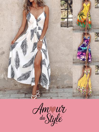 Robe Longue Tropicale à Bretelles