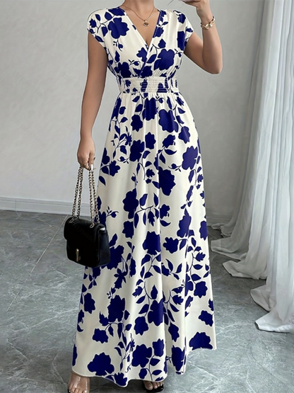 Robe Longue Élégante d’Été Col Cache-Cœur