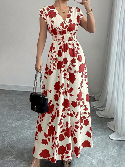 Robe Longue Élégante d’Été Col Cache-Cœur
