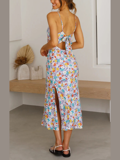 Robe Fleurie d’Été Sans Manches Fendue