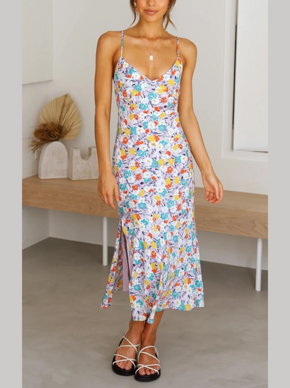 Robe Fleurie d’Été Sans Manches Fendue