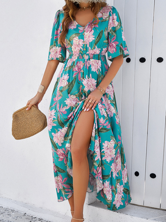 Robe Fleurie Décontractée Fendue Femme