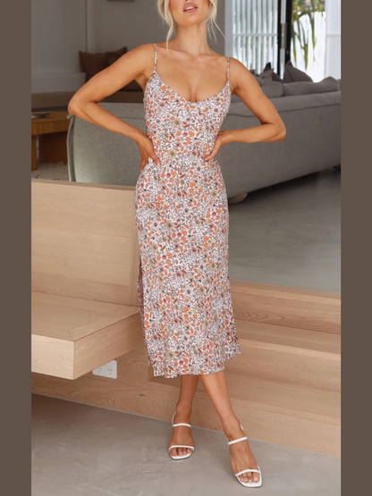 Robe Fleurie d’Été Sans Manches Fendue
