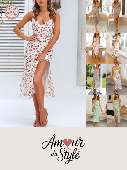 Robe Fleurie d’Été Sans Manches Fendue