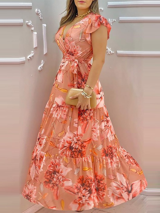 Robe Femme Imprimée Col V en Chiffon