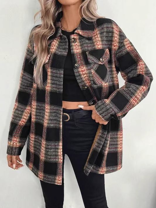 Veste Femme à Carreaux Doublée en Peluche