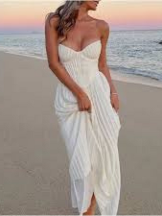 Robe Élégante Mode Sans Manches à Col V et Plis