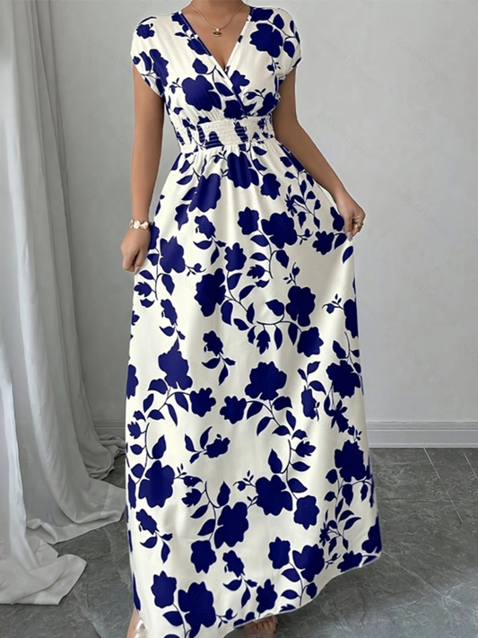 Robe Longue Élégante d’Été Col Cache-Cœur