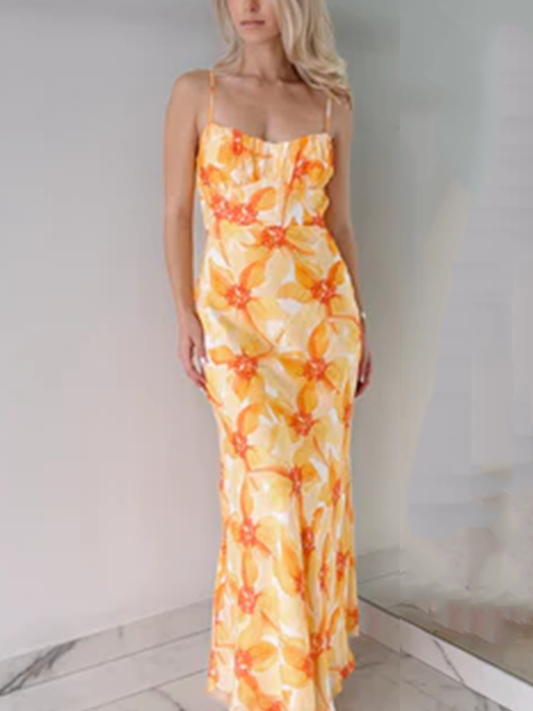 Robe Mi-Longue Fleurie Dos Nu