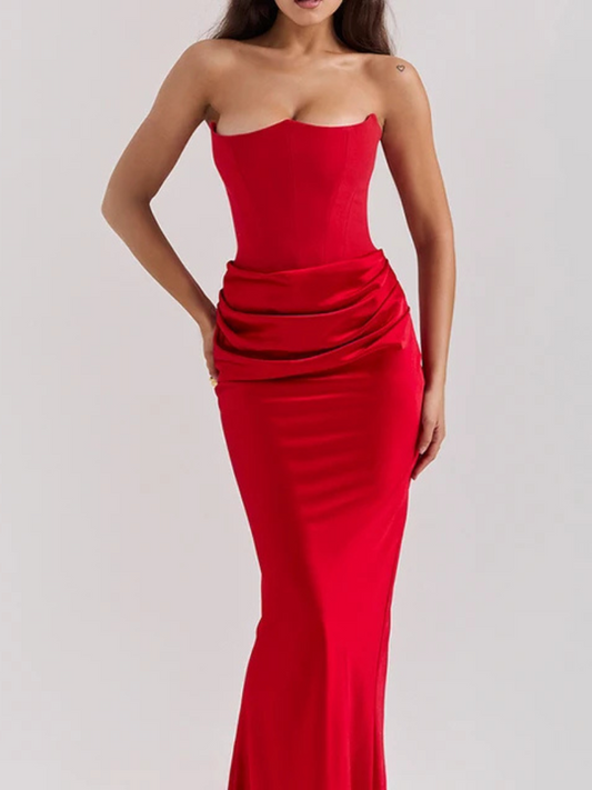 Robe Longue Bustier Satin Éclatante Multicolore