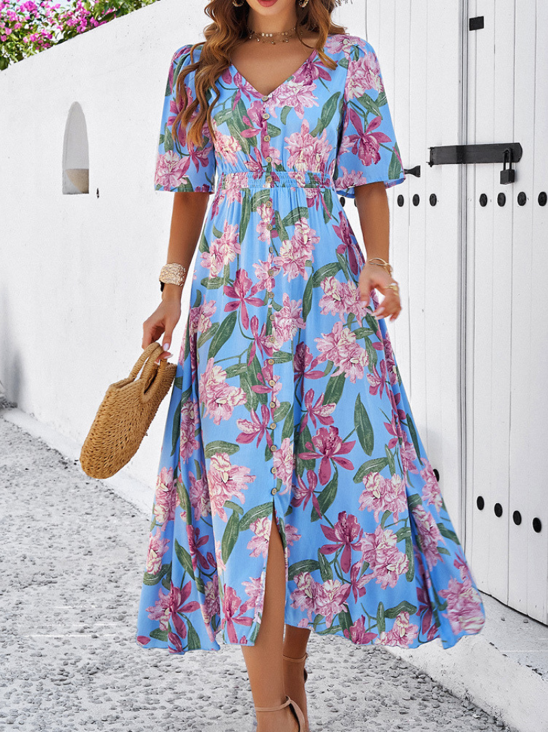 Robe Fleurie Décontractée Fendue Femme