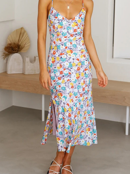 Robe Fleurie d’Été Sans Manches Fendue
