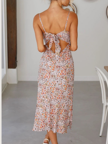Robe Fleurie d’Été Sans Manches Fendue