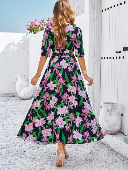 Robe Fleurie Décontractée Fendue Femme