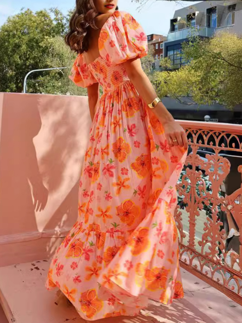 Robe Évasion Bohème à Manches Bouffantes