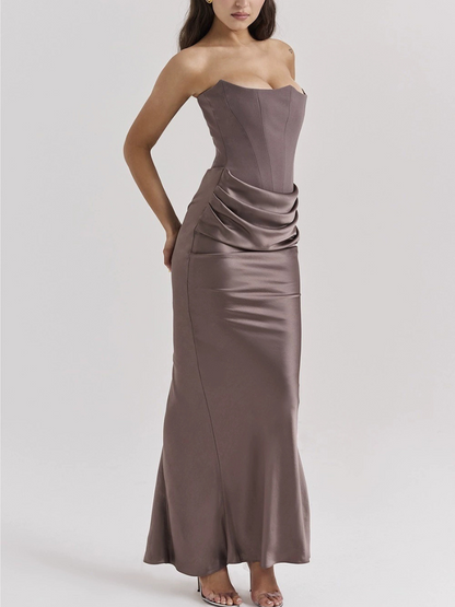 Robe Longue Bustier Satin Éclatante Multicolore