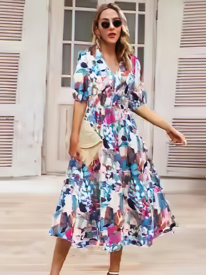 Robe Bohème d'Été Col V Femme