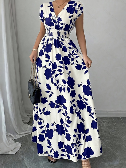 Robe Longue Élégante d’Été Col Cache-Cœur