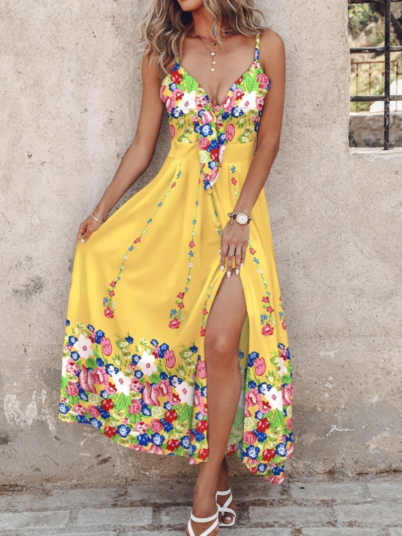 Robe Longue Tropicale à Bretelles