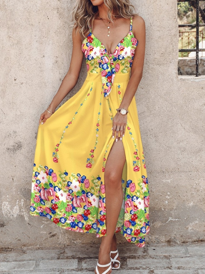 Robe Longue Tropicale à Bretelles