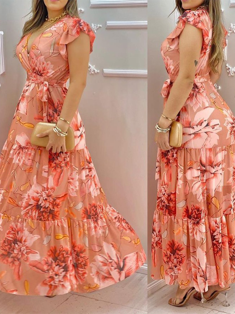 Robe Femme Imprimée Col V en Chiffon