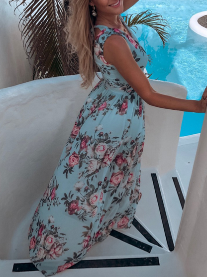 Robe Fendue en Chiffon Imprimé Col V