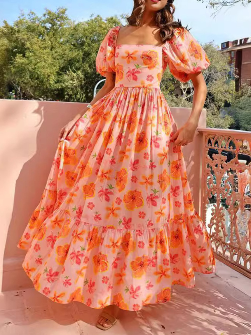 Robe Évasion Bohème à Manches Bouffantes